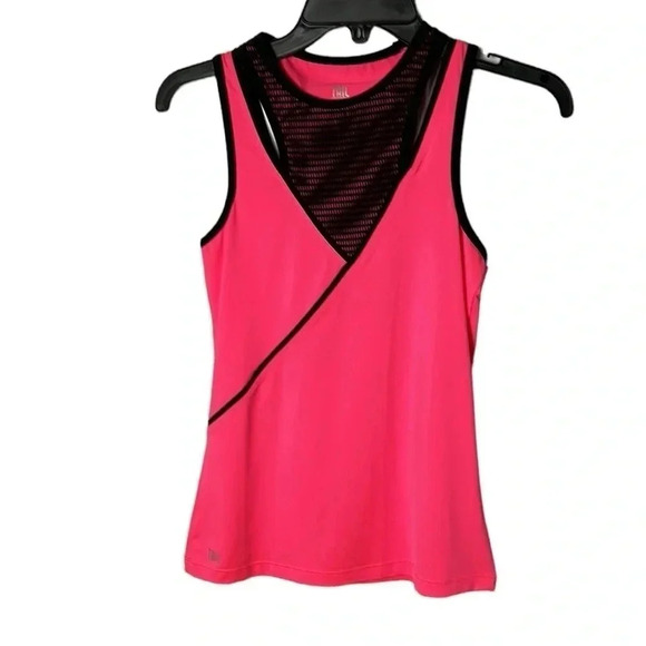 NWOT XS TAIL Sleeveless, bright pink and black trim,crochet overlay Tank top - Picture 1 of 11